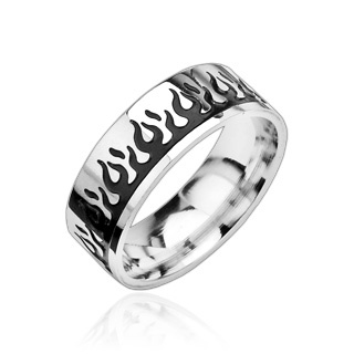 NEW- Steel Black Flame Ring